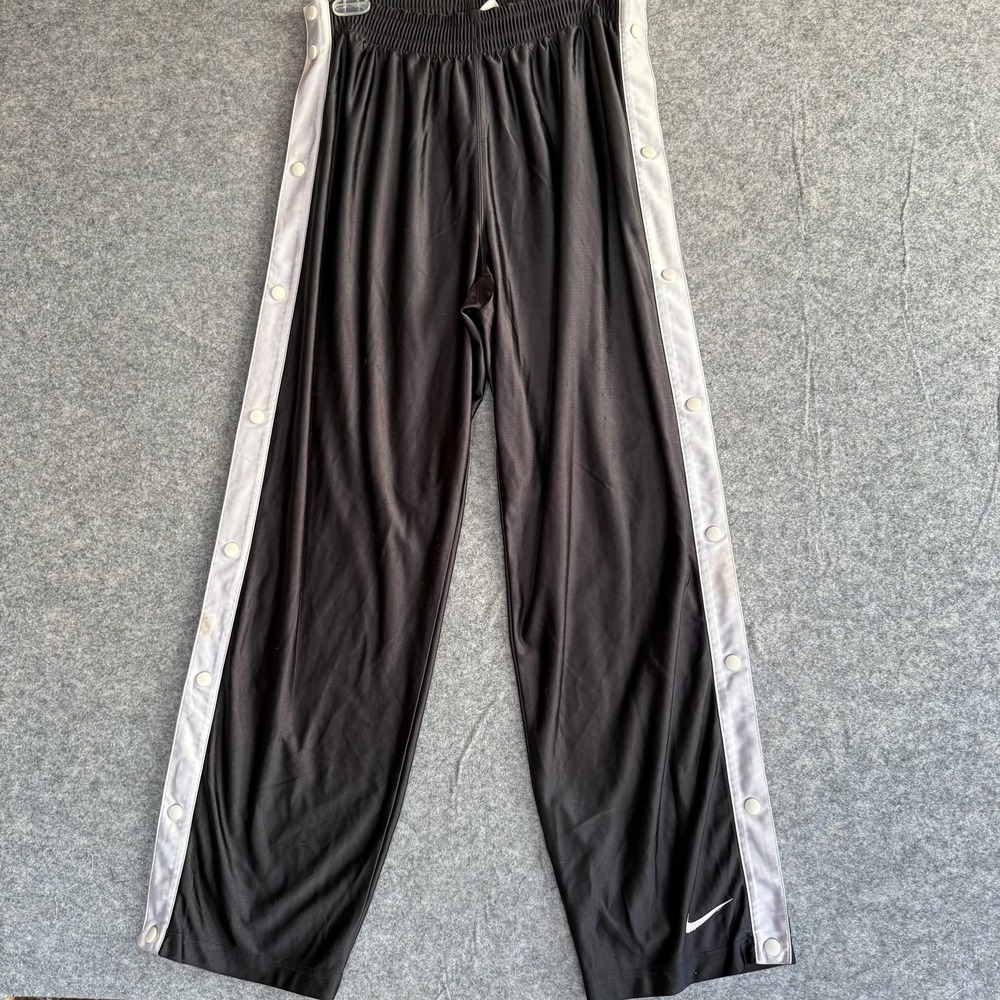 Vintage Nike Track Pants Mens Medium Black Snap Side Tear Away Warm Up 90s STAIN